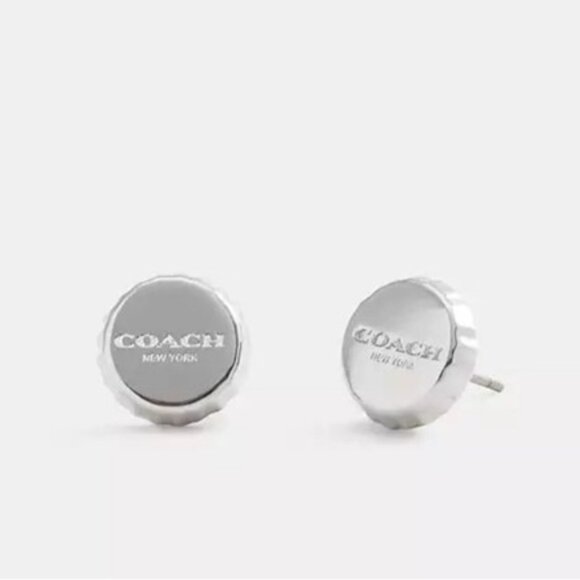 Coach Silver Bottle Cap Stud Earrings NWT - Picture 1 of 4